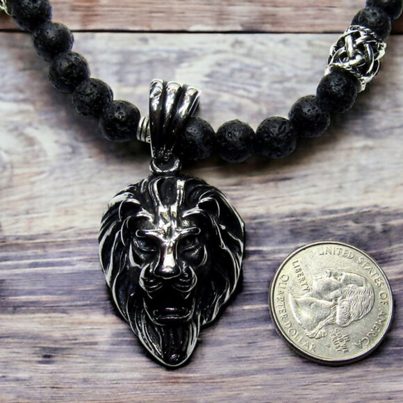 NEW Handmade Large Lion Necklace with Black Lava Stone. One of a Kind! - Picture 4 of 7